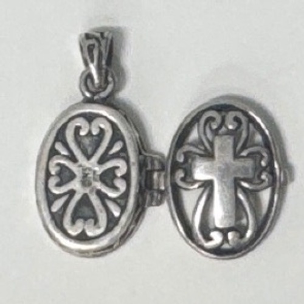 Vintage Inspired Sterling Silver 925 Pendant‎ Cross Locket Filigree Religious